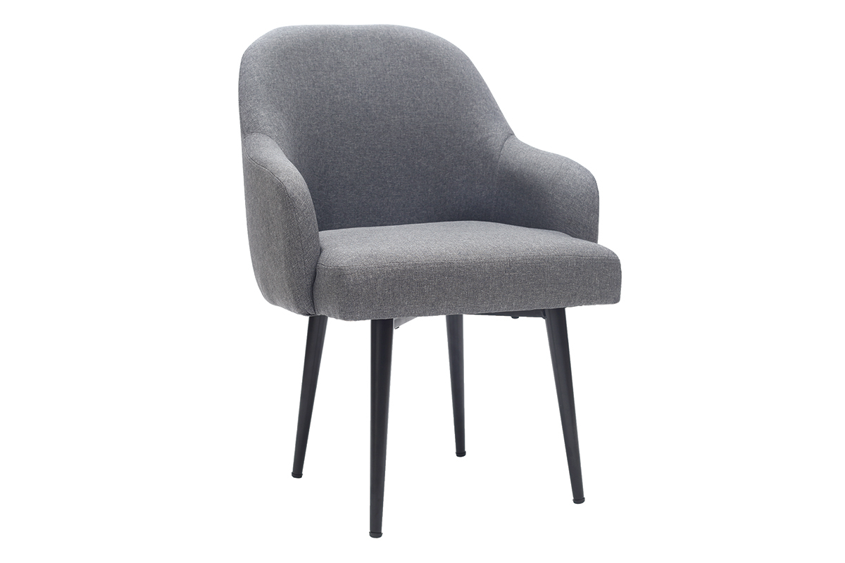 Fauteuil design en tissu gris fonc et pieds mtal noir AMON
