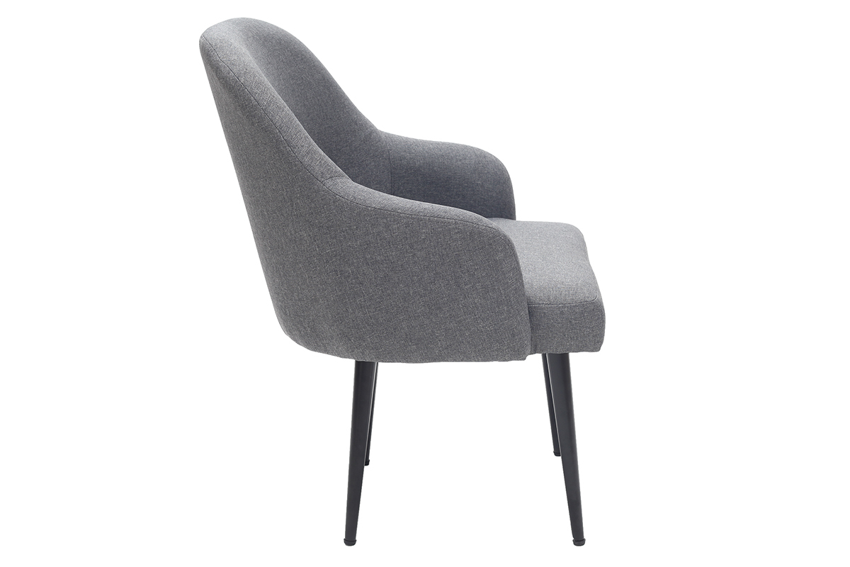 Fauteuil design en tissu gris fonc et pieds mtal noir AMON
