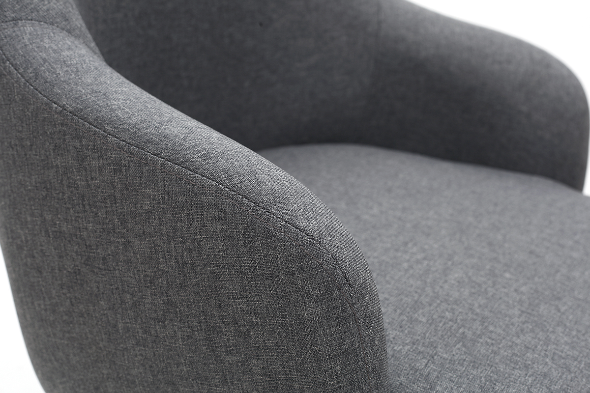 Fauteuil design en tissu gris fonc et pieds mtal noir AMON