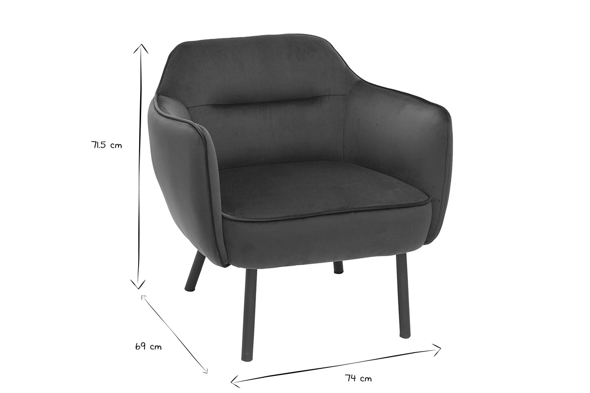 Fauteuil design en tissu velours bleu ptrole et mtal noir LAURENS