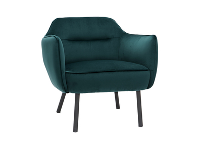 Fauteuil design en tissu velours bleu pétrole et métal noir LAURENS