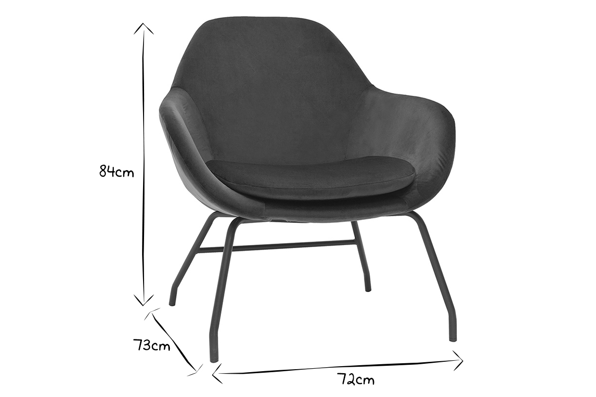 Fauteuil design en tissu velours bleu p�trole et m�tal noir MAYNE