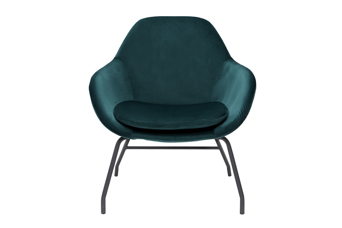 Fauteuil design en tissu velours bleu p�trole et m�tal noir MAYNE
