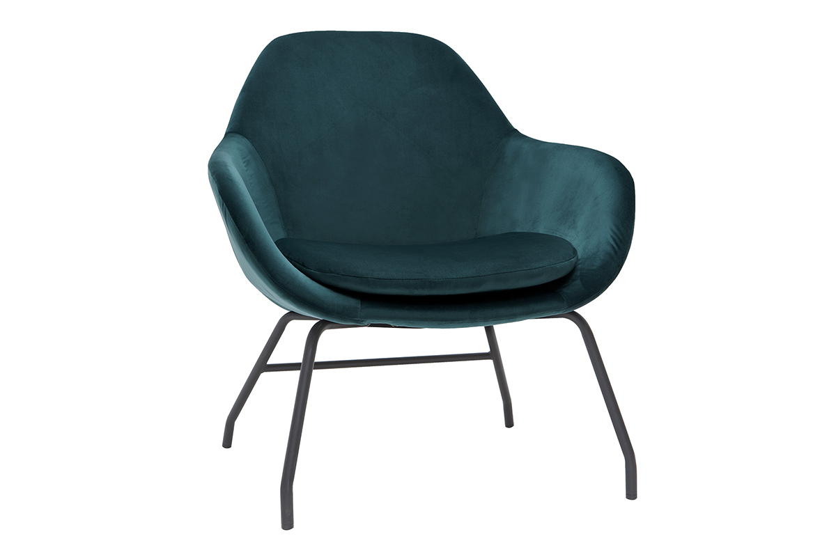 Fauteuil design en tissu velours bleu p�trole et m�tal noir MAYNE