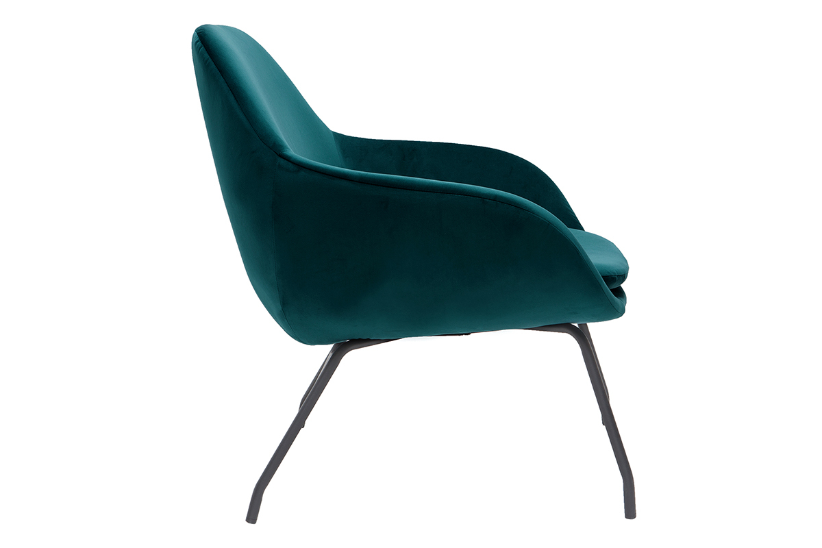 Fauteuil design en tissu velours bleu p�trole et m�tal noir MAYNE