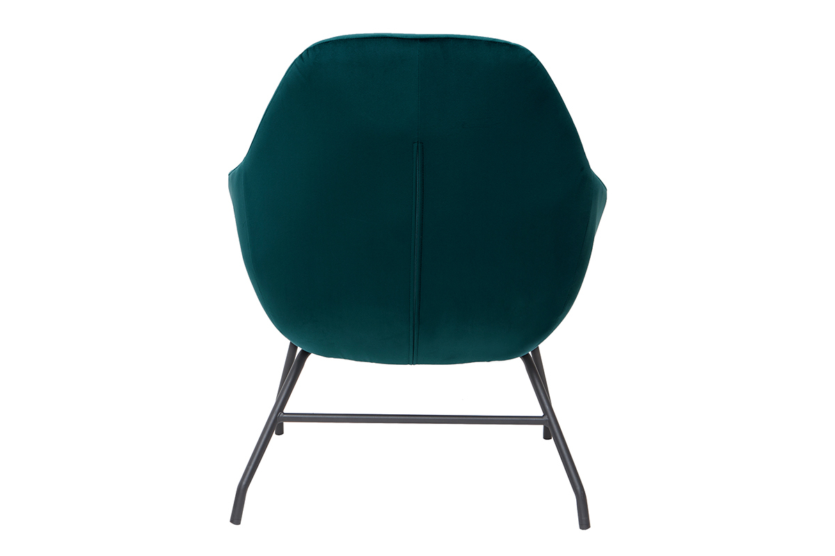 Fauteuil design en tissu velours bleu p�trole et m�tal noir MAYNE