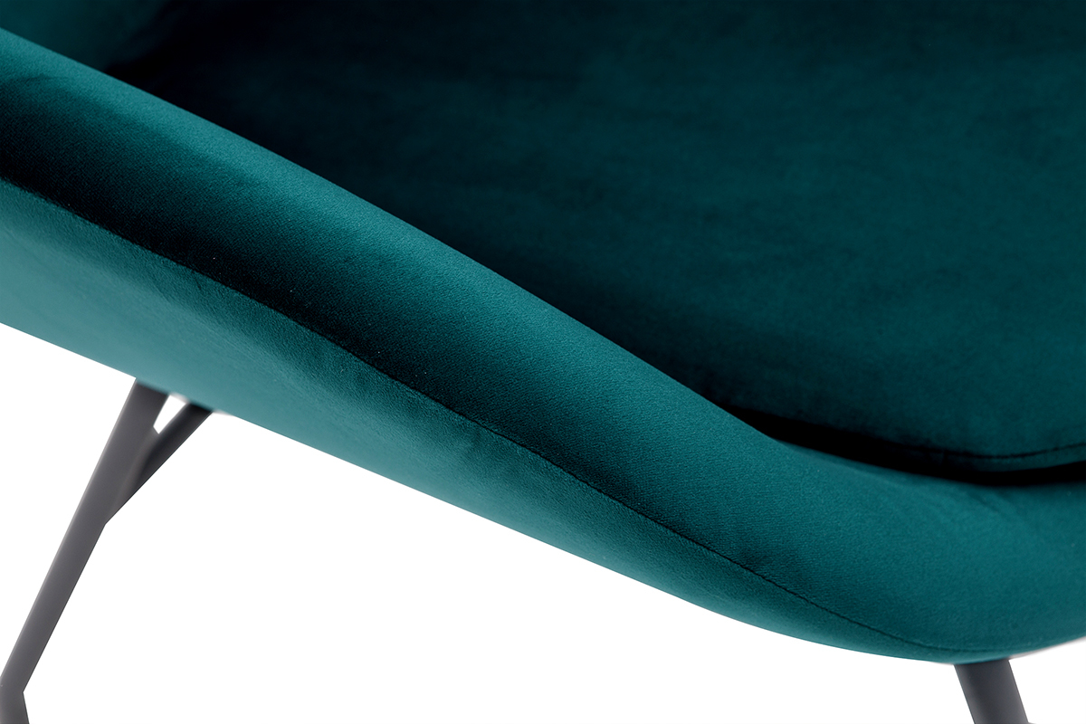 Fauteuil design en tissu velours bleu p�trole et m�tal noir MAYNE