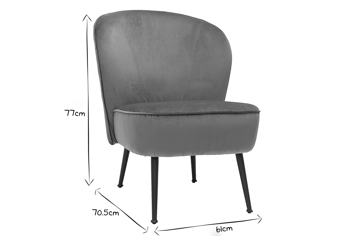 Fauteuil design en tissu velours rouge tomette et m�tal noir AMANITA