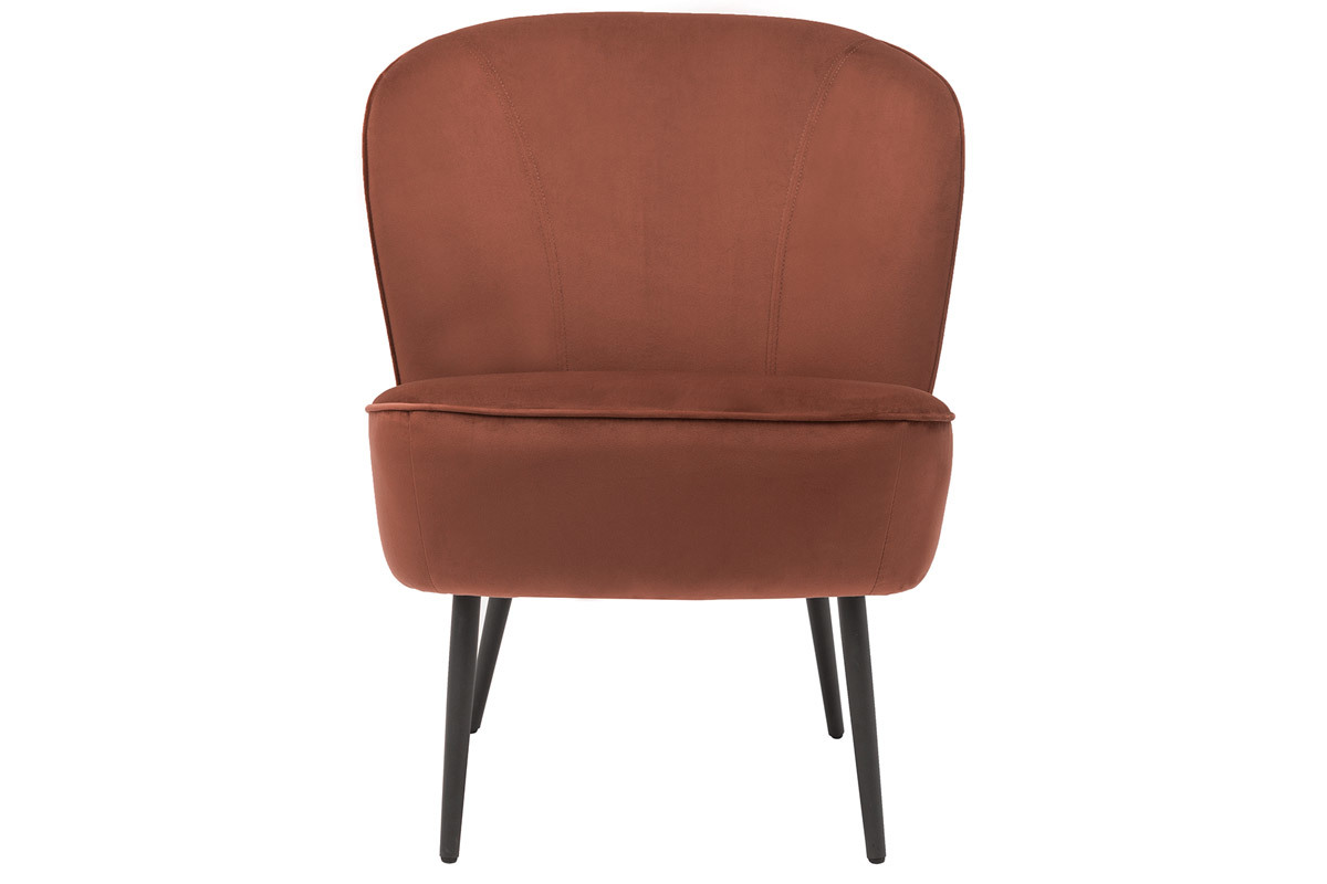 Fauteuil design en tissu velours rouge tomette et m�tal noir AMANITA