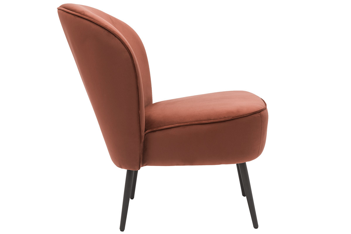 Fauteuil design en tissu velours rouge tomette et m�tal noir AMANITA