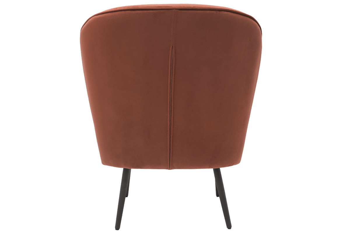 Fauteuil design en tissu velours rouge tomette et m�tal noir AMANITA