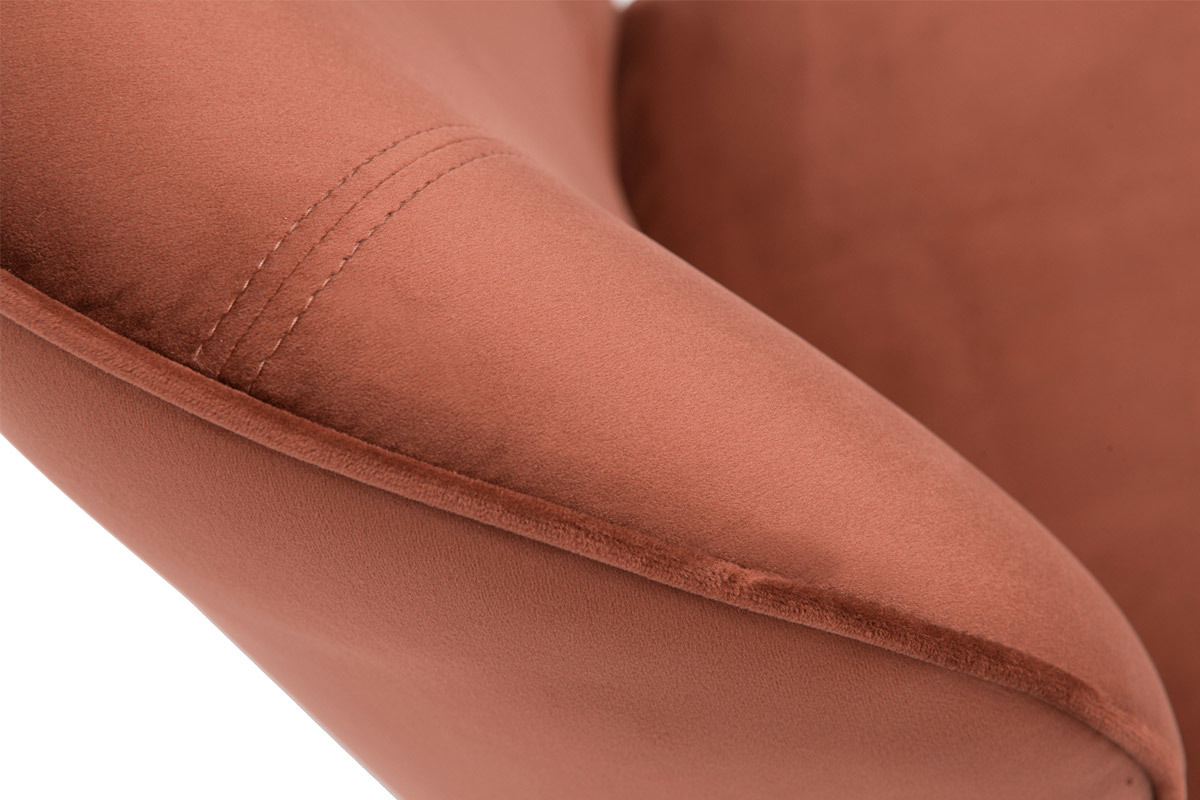 Fauteuil design en tissu velours rouge tomette et m�tal noir AMANITA