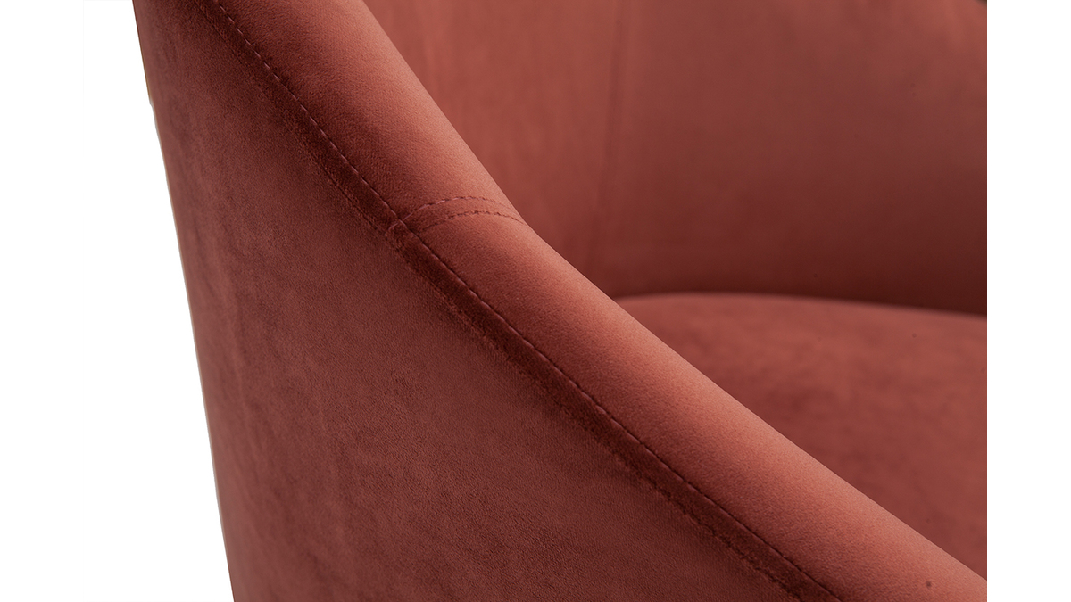 Fauteuil design en tissu velours rouge tomette et métal noir OLIVIA