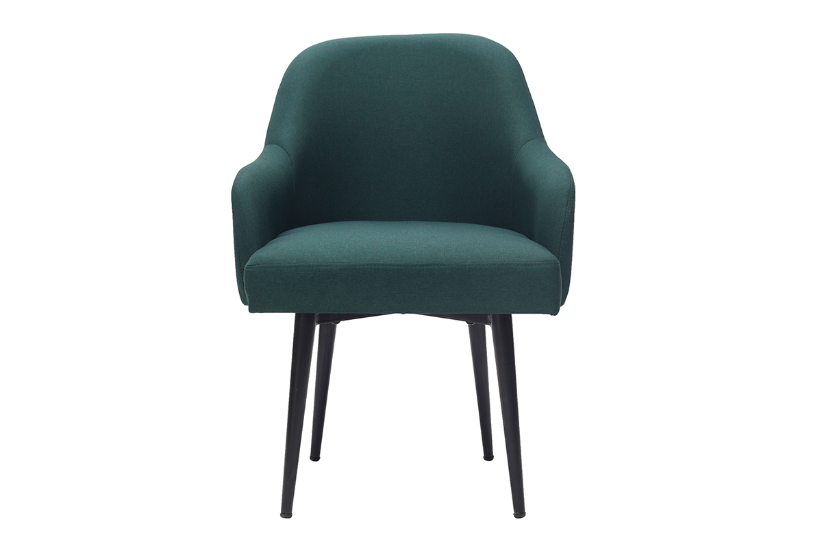 Fauteuil design en tissu vert fonc et pieds mtal noir AMON