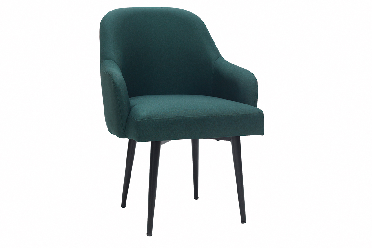 Fauteuil design en tissu vert fonc et pieds mtal noir AMON