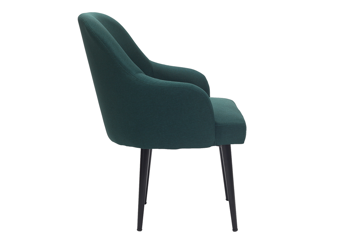 Fauteuil design en tissu vert fonc et pieds mtal noir AMON