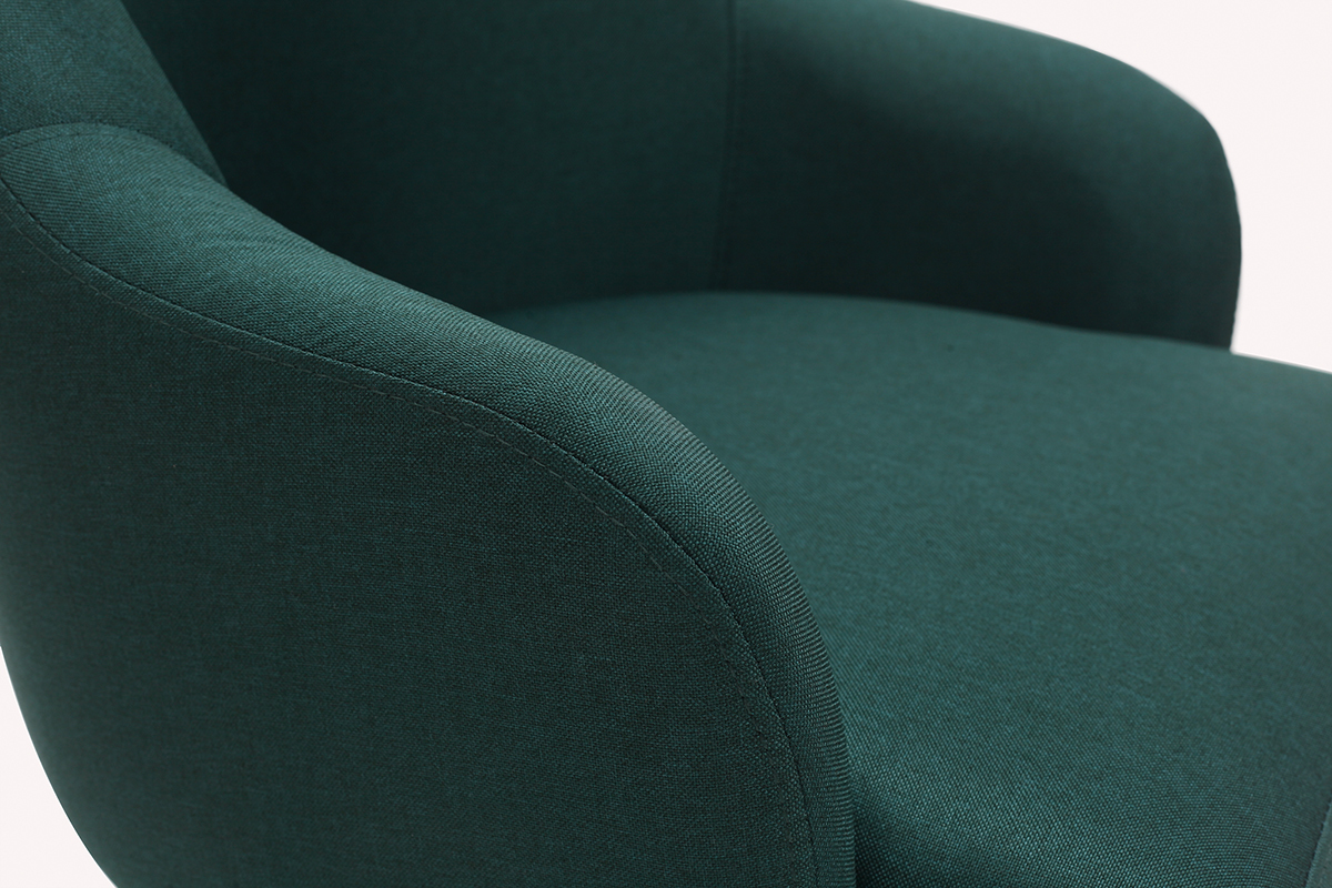 Fauteuil design en tissu vert fonc et pieds mtal noir AMON