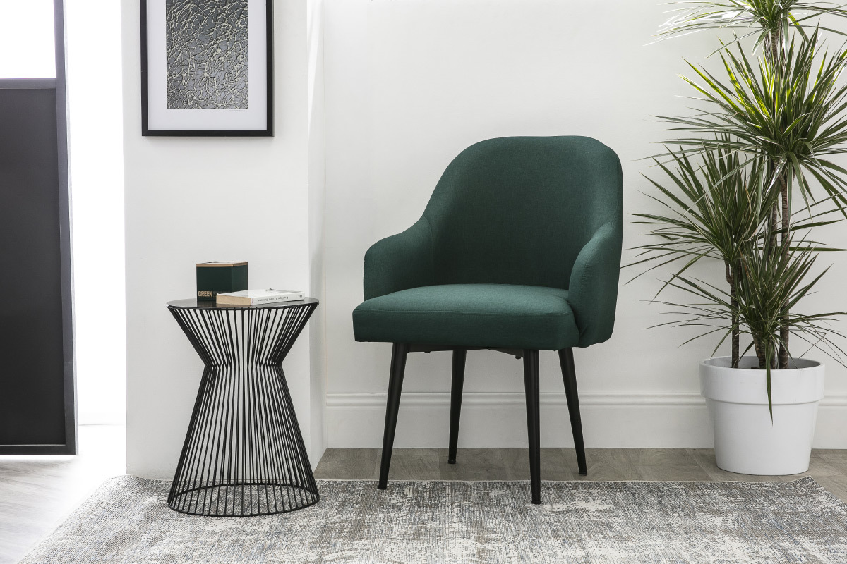 Fauteuil design en tissu vert fonc et pieds mtal noir AMON