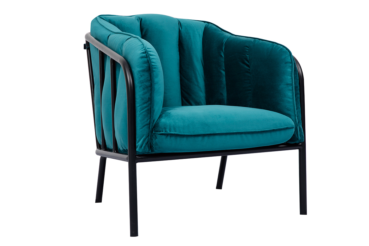 Fauteuil design en velours bleu p�trole MALONE