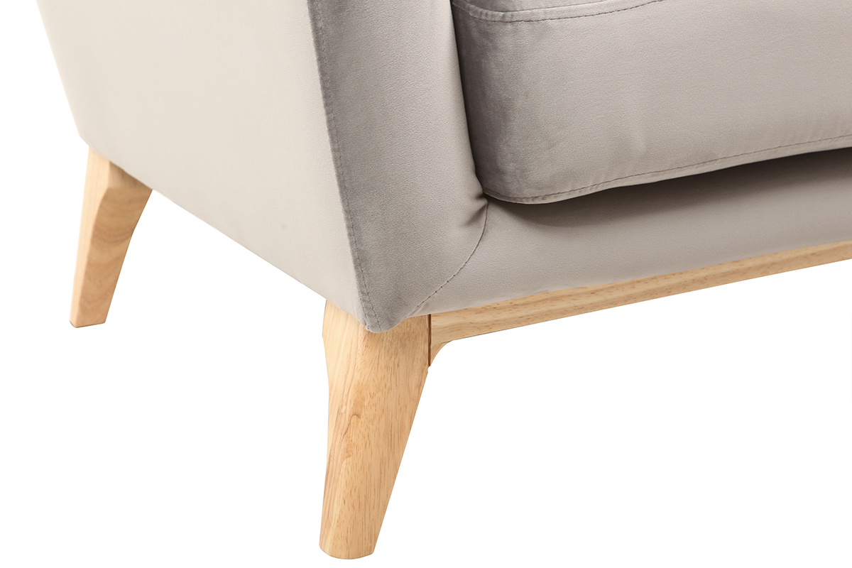 Fauteuil design gris velours pieds en bois MARKUS