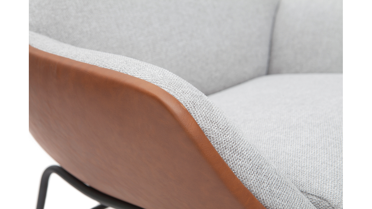 Fauteuil design marron avec tissu effet velours texturé gris MARCEAU