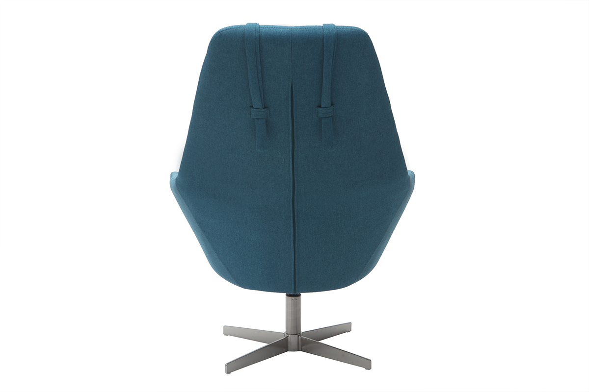 Fauteuil design pivotant en tissu bleu canard et pied m�tal AMADEO