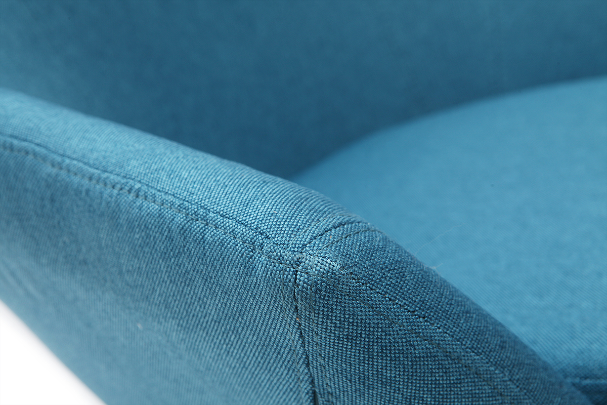 Fauteuil design pivotant en tissu bleu canard et pied m�tal AMADEO