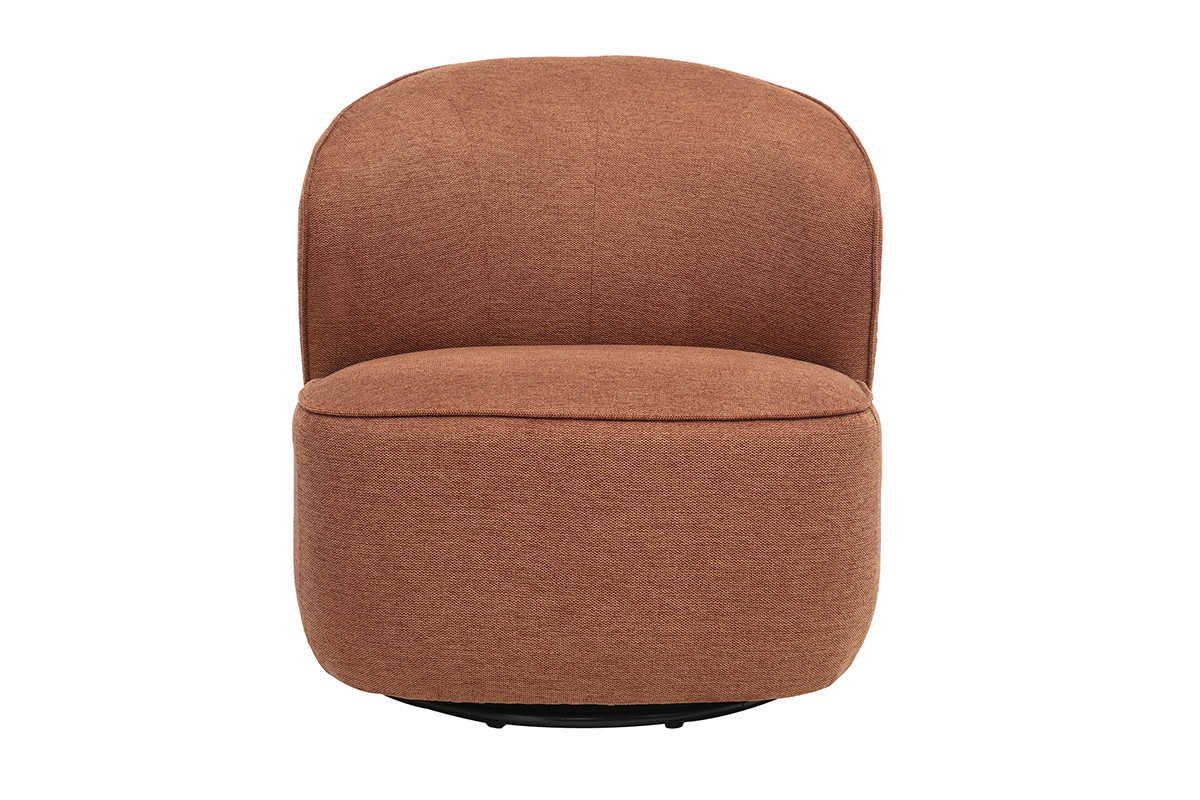 Fauteuil design pivotant en tissu effet velours textur� terre br�l�e, vue de face