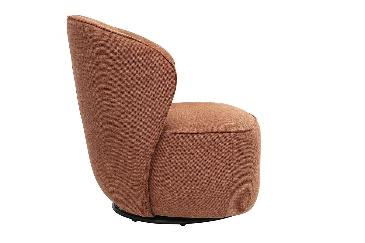 Fauteuil design pivotant en tissu effet velours textur� terre br�l�e, vue de profil.