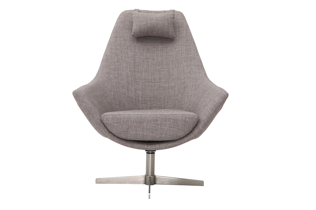 Fauteuil design pivotant en tissu gris clair et pied m�tal AMADEO