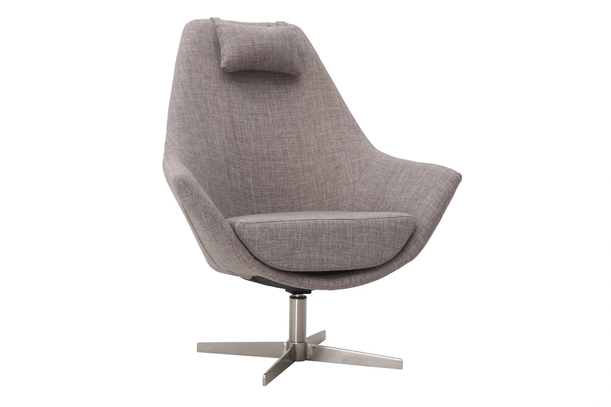 Fauteuil design pivotant en tissu gris clair et pied m�tal AMADEO