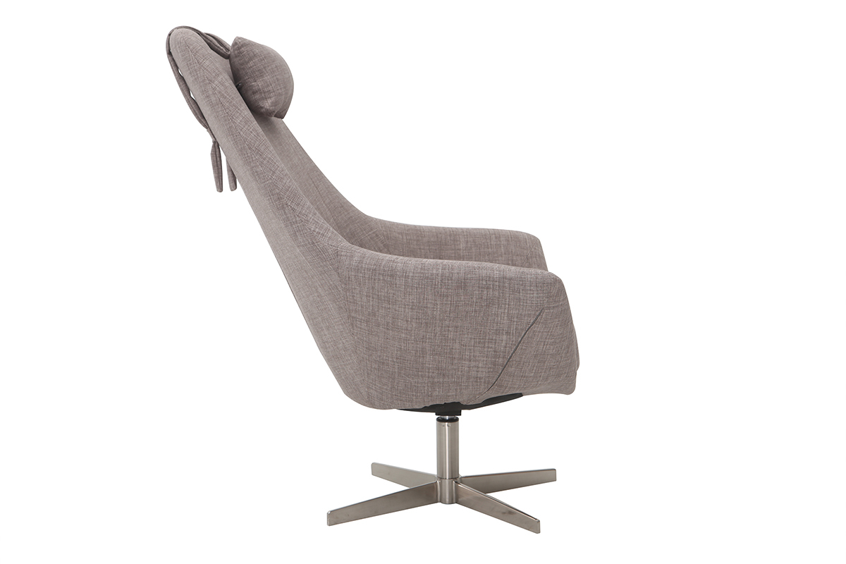 Fauteuil design pivotant en tissu gris clair et pied m�tal AMADEO