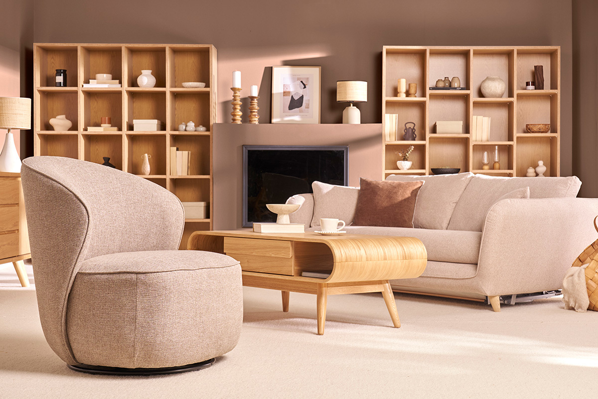 Fauteuil design pivotant en tissu taupe AMBER