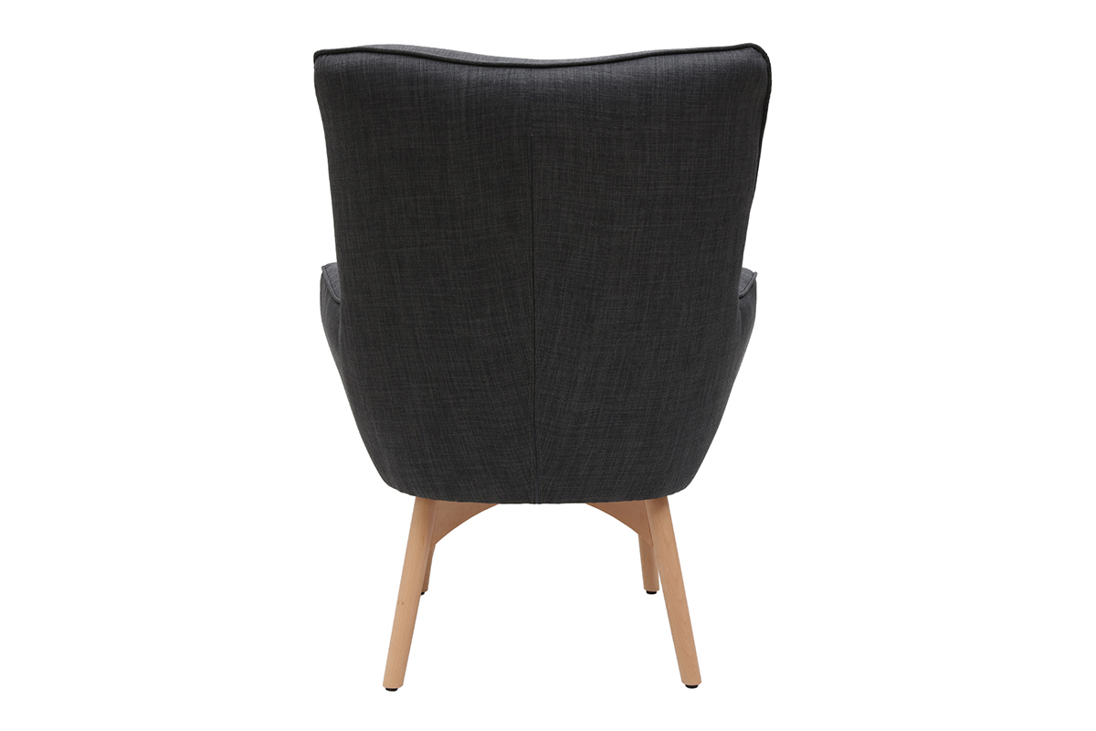 Fauteuil design scandinave et son repose pied gris fonc et bois clair BRISTOL