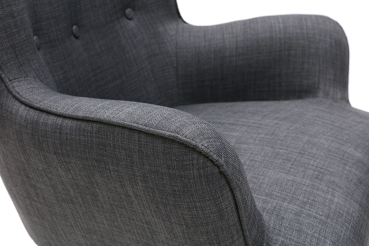 Fauteuil design scandinave et son repose pied gris fonc et bois clair BRISTOL