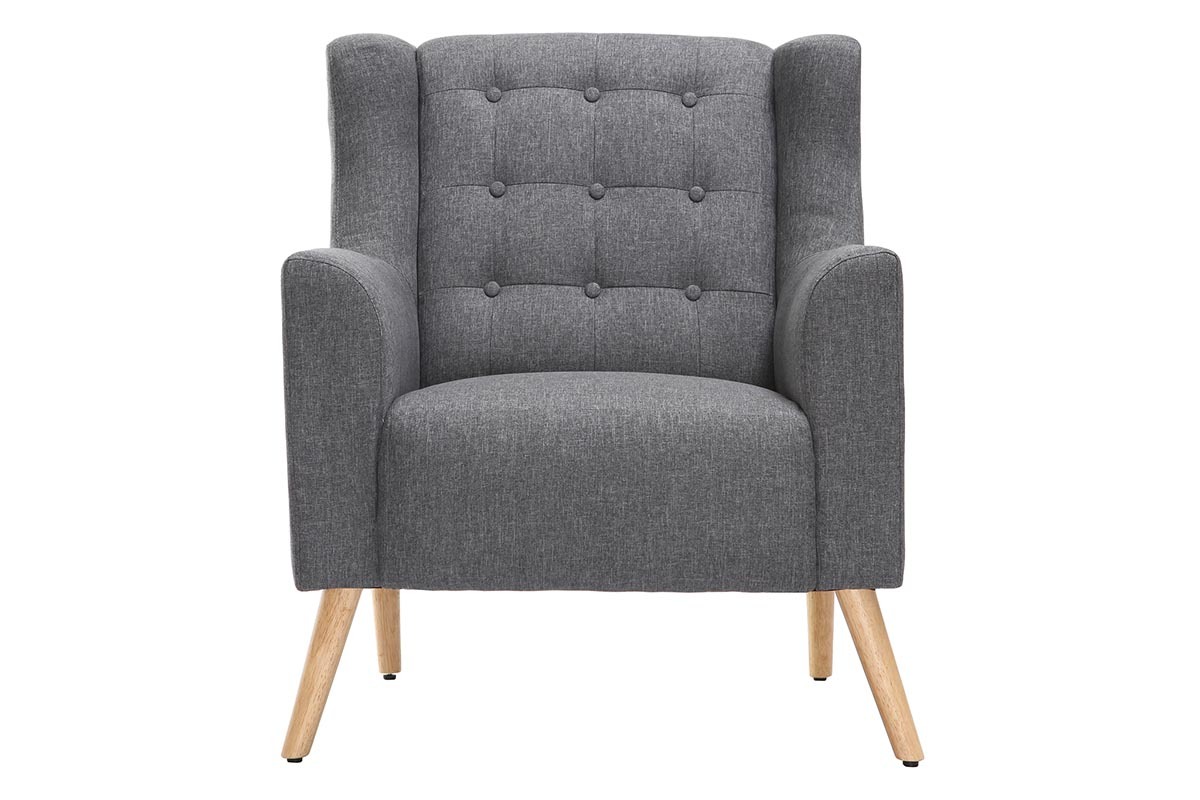 Fauteuil design scandinave gris fonc� et bois clair BRIGHTON