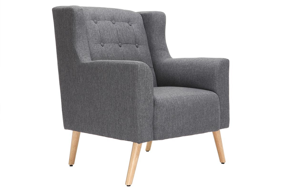 Fauteuil design scandinave gris fonc� et bois clair BRIGHTON