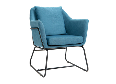 Fauteuil design tissu bleu canard et structure m&eacute;tal noir MONROE
