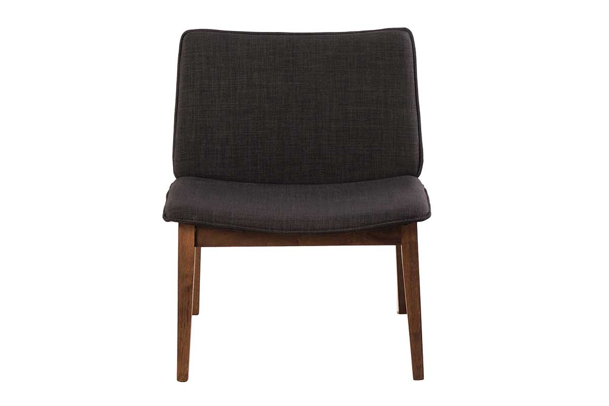 Fauteuil design vintage pieds noyer tissu gris anthracite JUKE