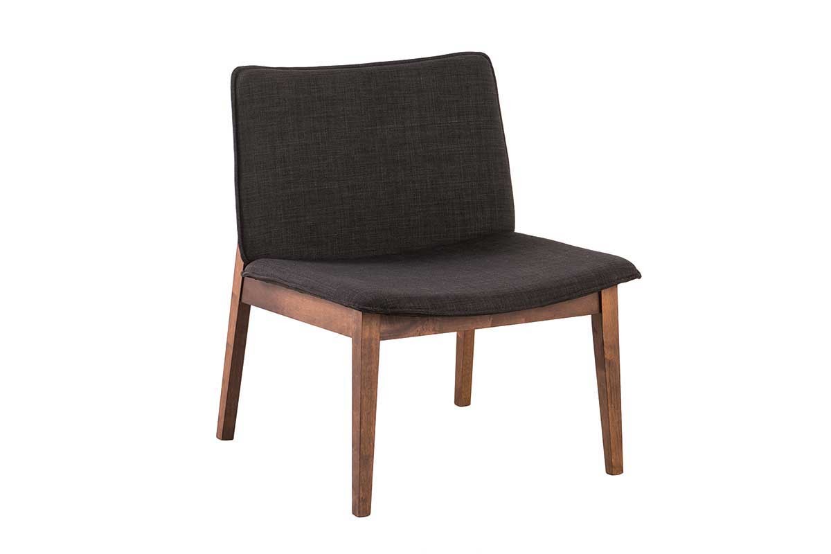 Fauteuil design vintage pieds noyer tissu gris anthracite JUKE
