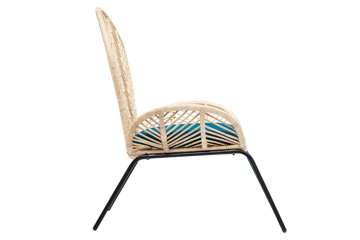 Fauteuil en rotin et tissu bleu p�trole PEACOCK