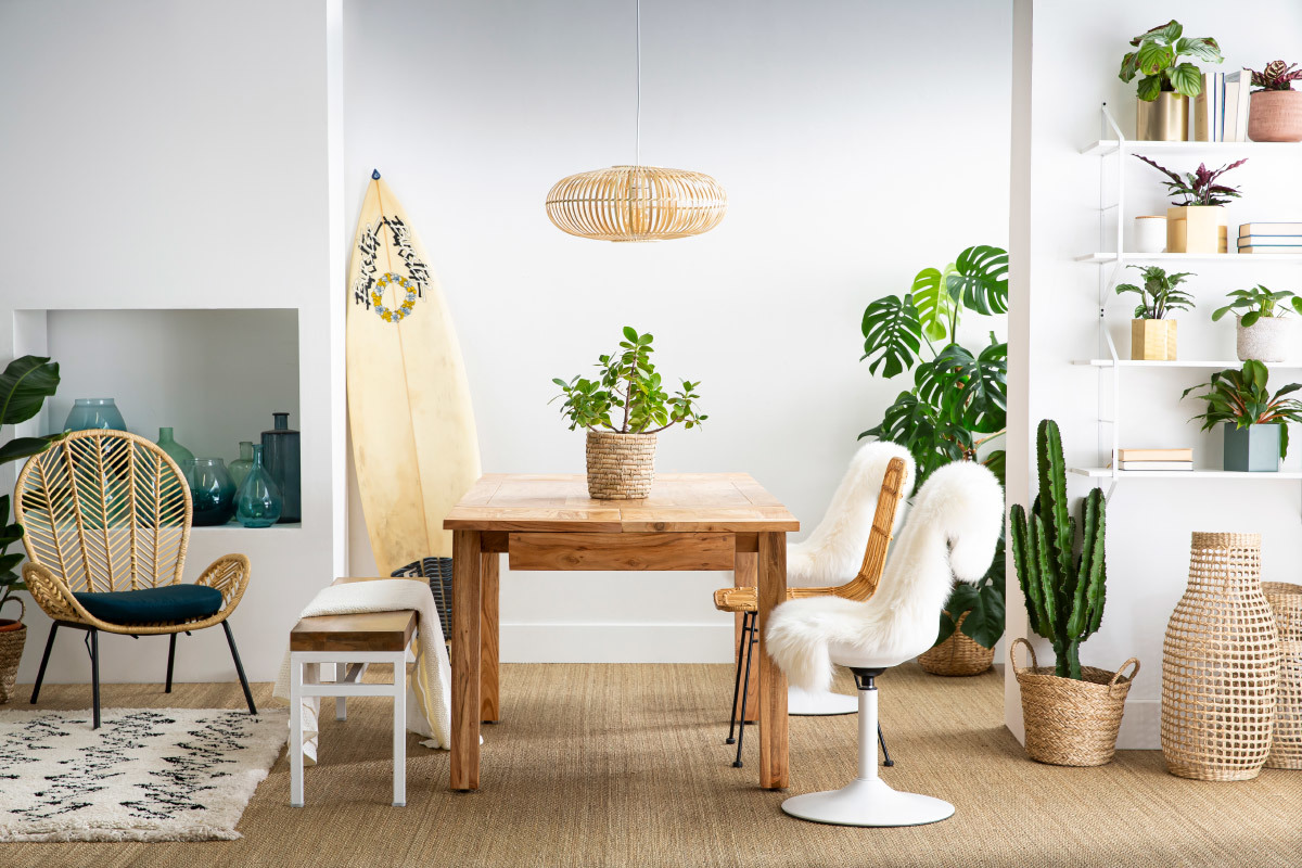 Fauteuil en rotin et tissu bleu p�trole PEACOCK