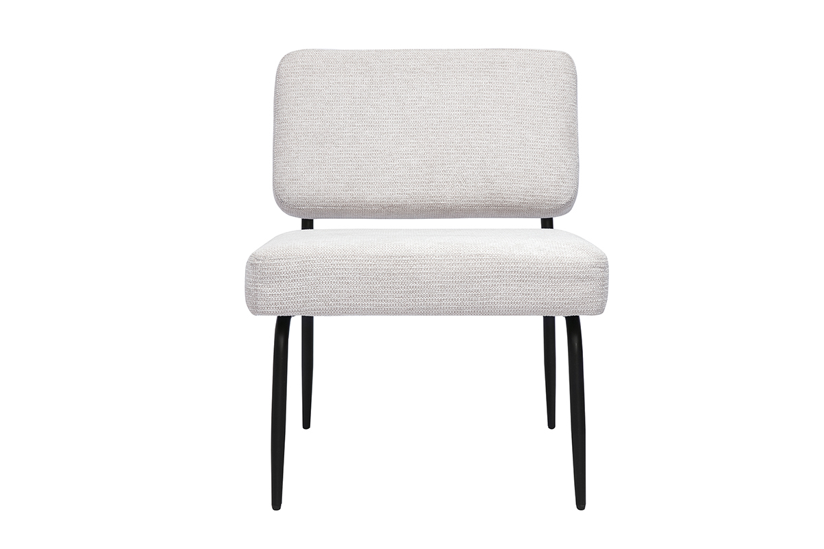 Fauteuil VEDANA en tissu chenille beige avec pieds en mtal noir