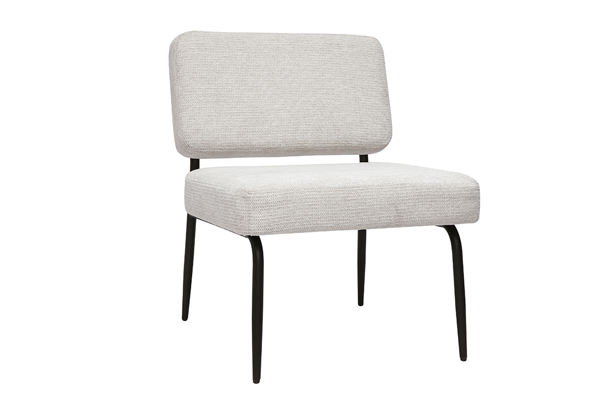 Fauteuil VEDANA en tissu chenille beige avec structure en mtal noir