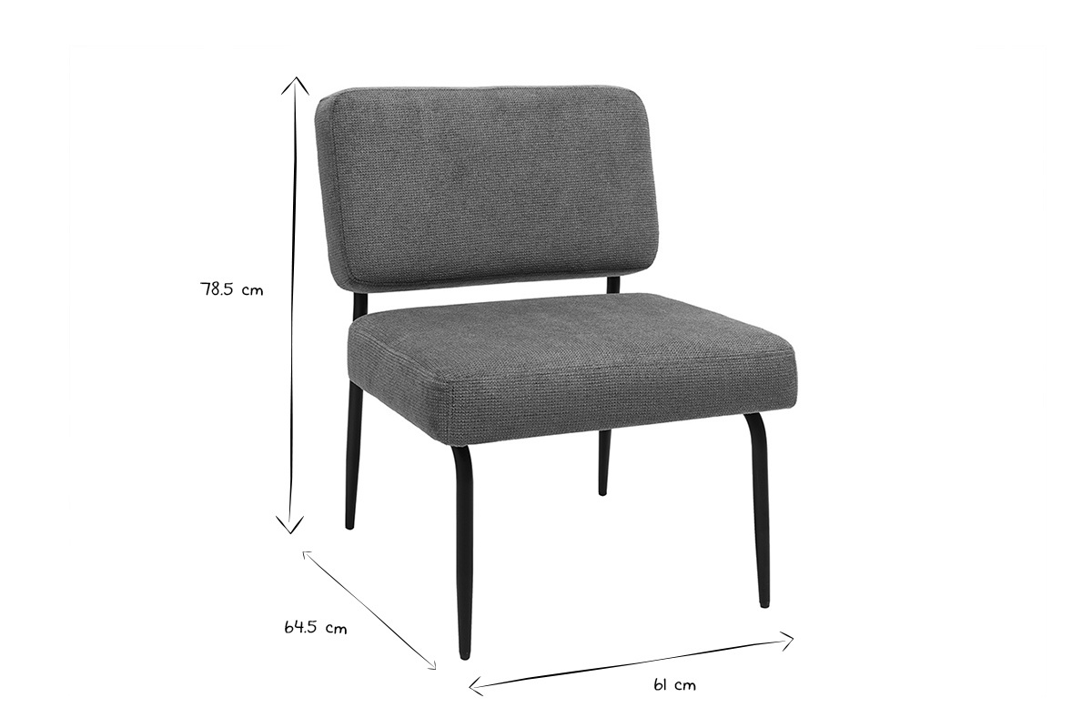 Dimensions fauteuil en tissu chenille terre brle et mtal noir VEDANA