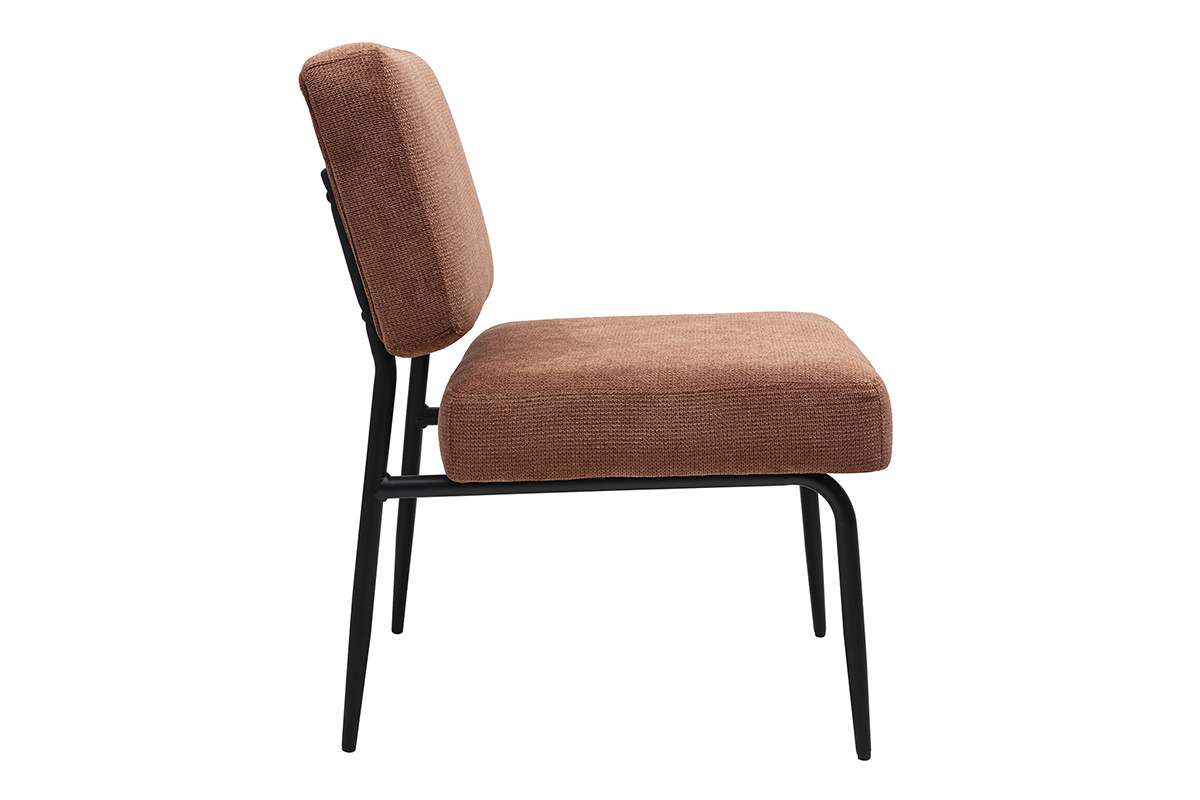 Fauteuil VEDANA en tissu chenille terre brle et mtal noir