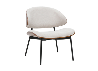 Fauteuil en tissu effet velours texturé beige, bois foncé et métal noir FABULO