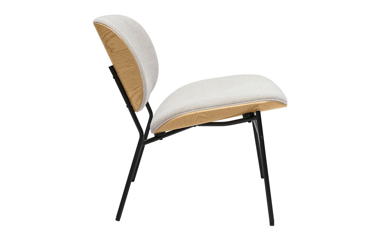 Fauteuil en tissu effet velours textur beige et mtal noir SHELBY