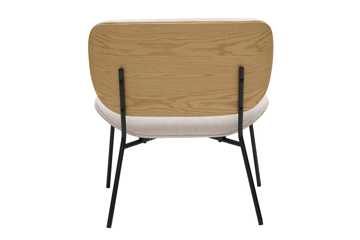 Fauteuil en tissu effet velours textur beige et mtal noir SHELBY