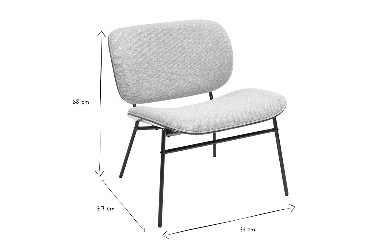 Fauteuil SHELBY en tissu gris et mtal noir, dimensions L61 x P67 x H68 cm